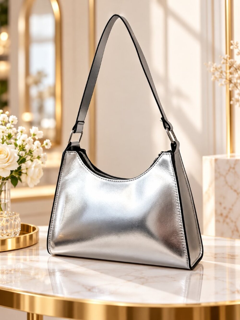 Metallic silver shoulder bag